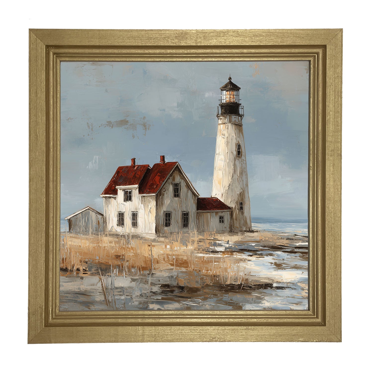 Ocean Island - Lighthouse with Red Roof - Framed Art
