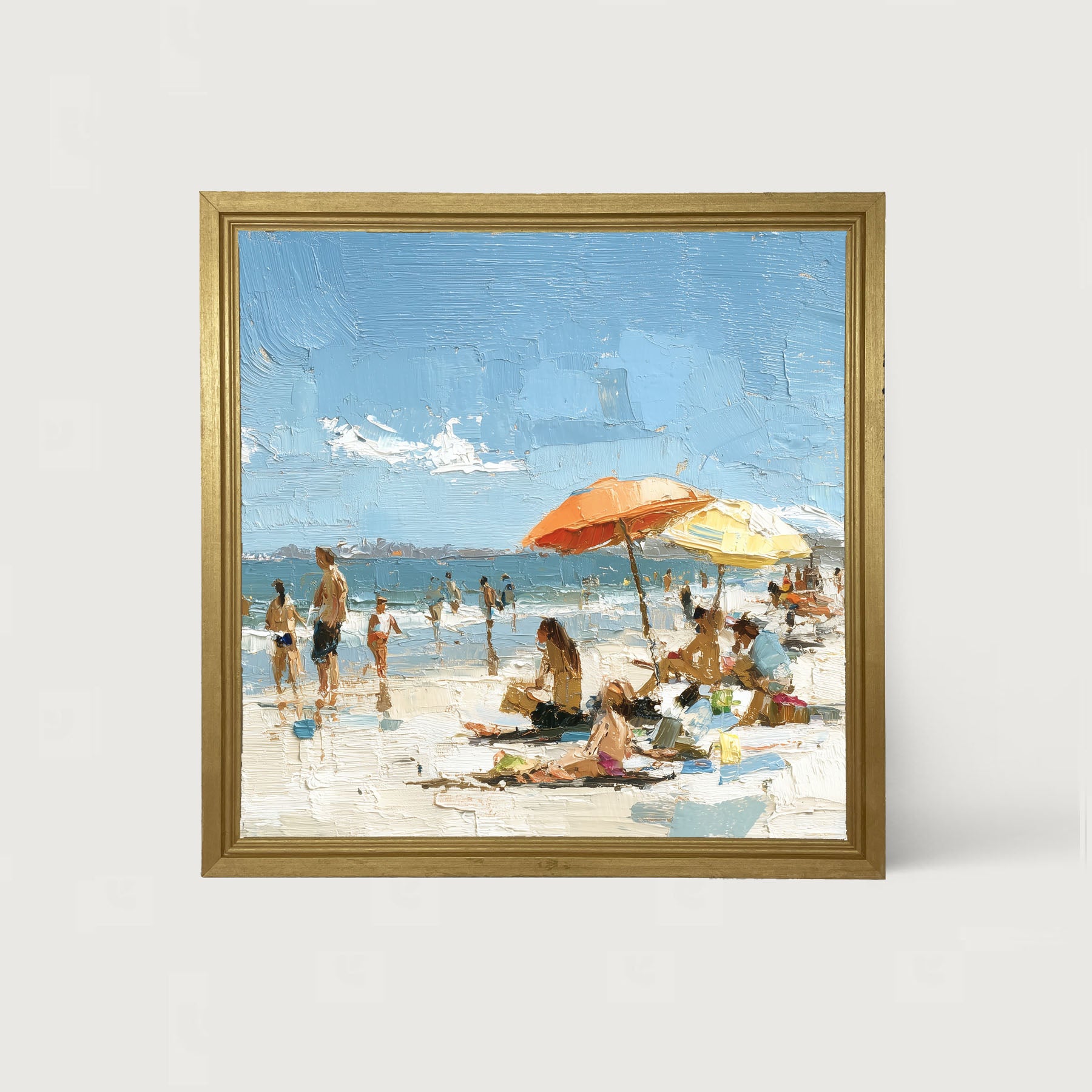 Beach Time - Orange Umbrella - Framed Art