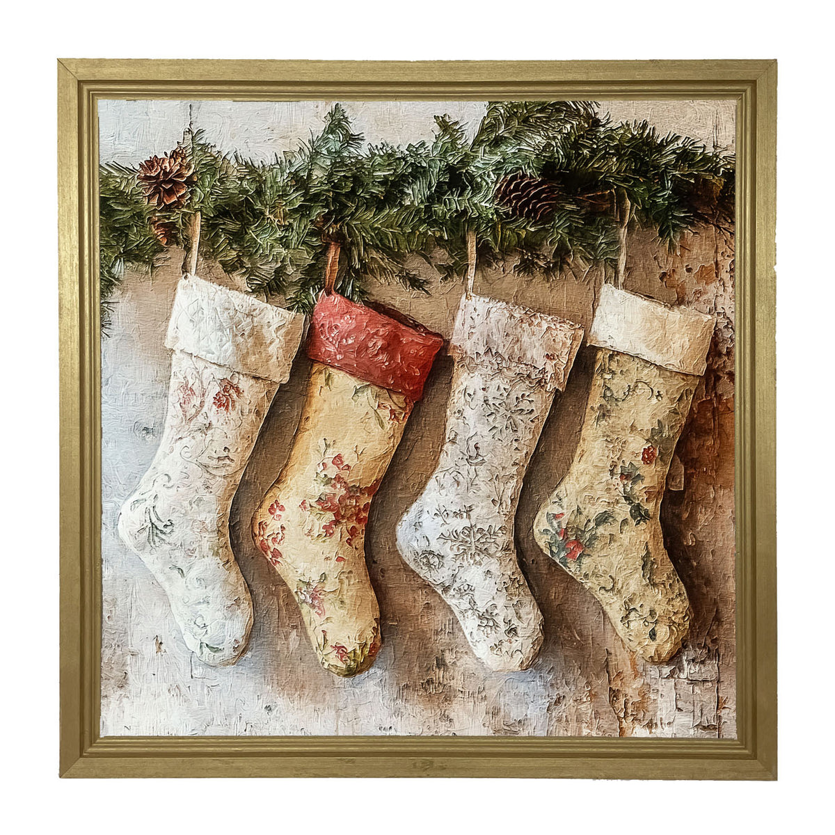Stockings with Pinecones - Framed art