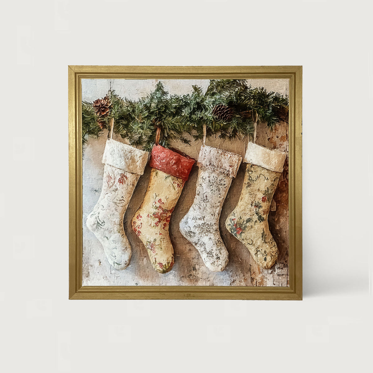 Stockings with Pinecones - Framed art