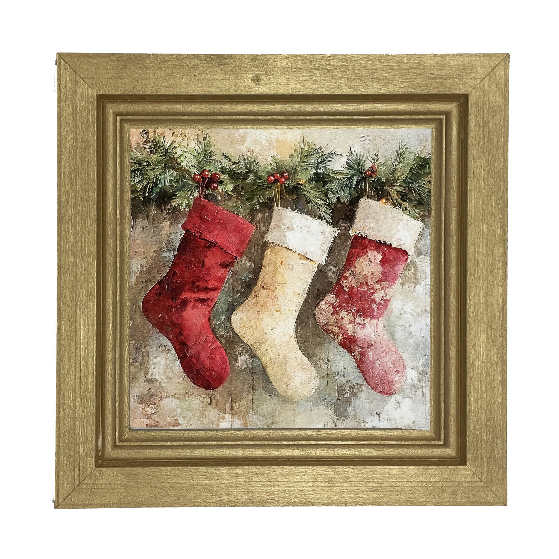 Rustic Red and White Stockings - Framed art