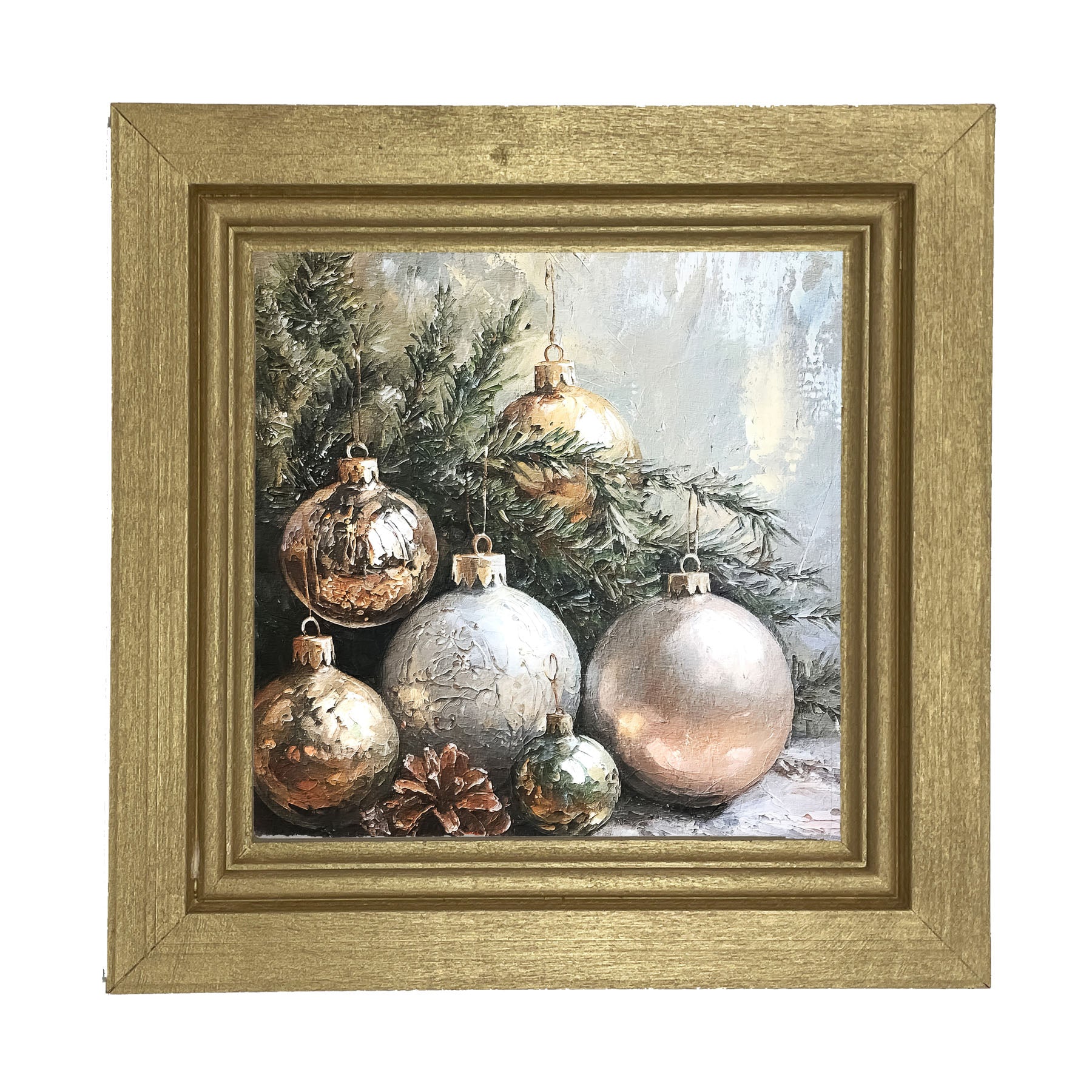 Silver and Gold Ornaments - Framed Art