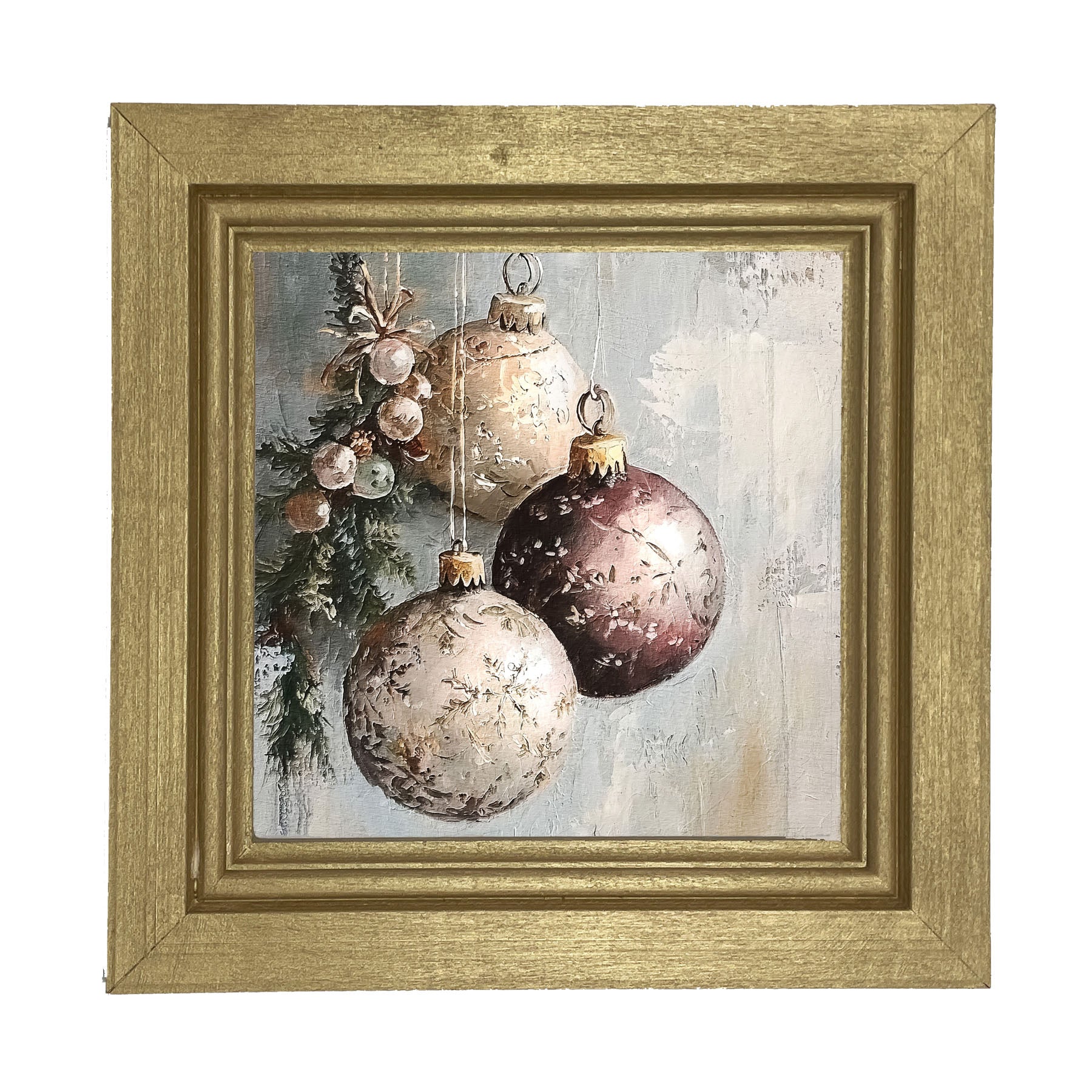 Pine Sprig with Ornaments - Framed Art