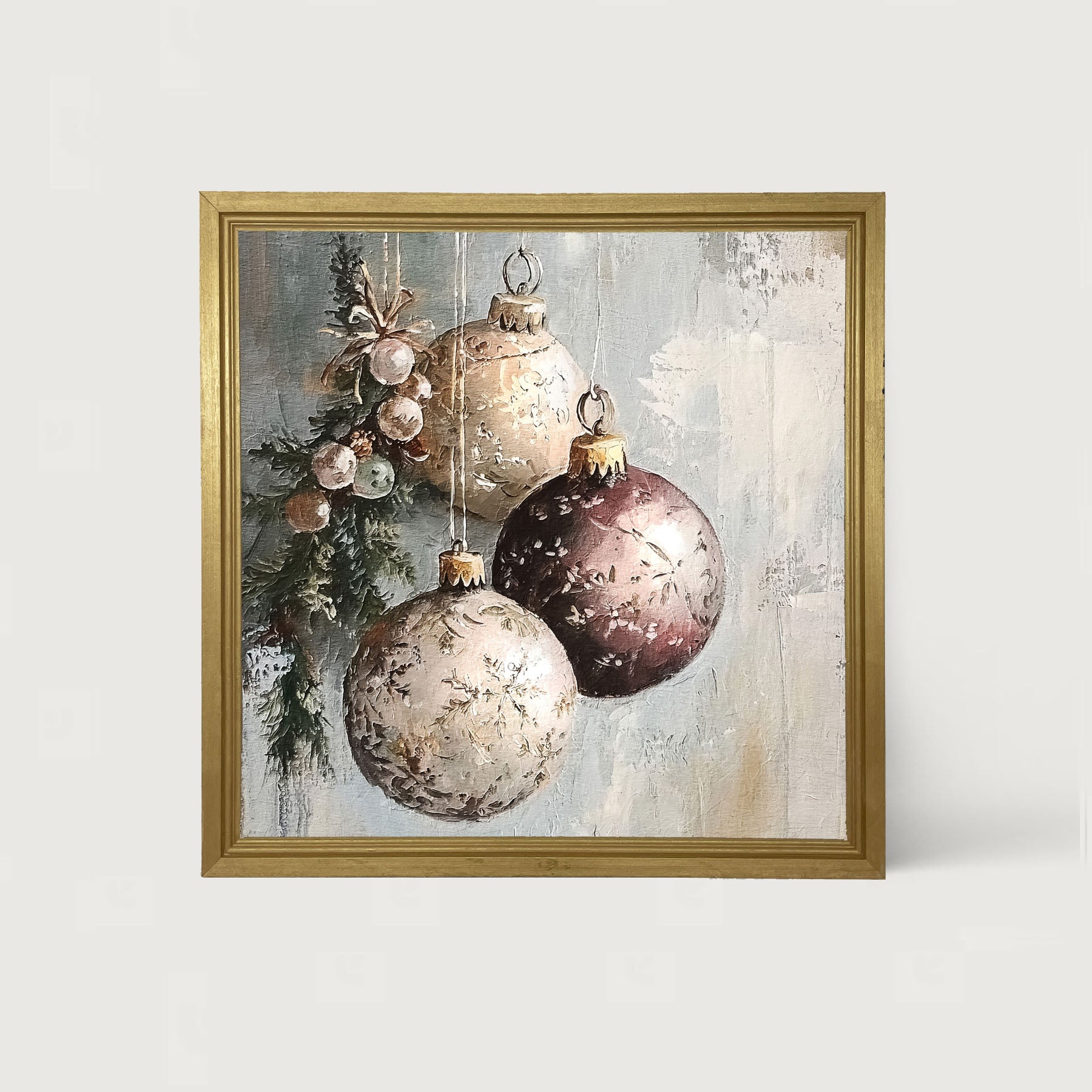 Pine Sprig with Ornaments - Framed Art