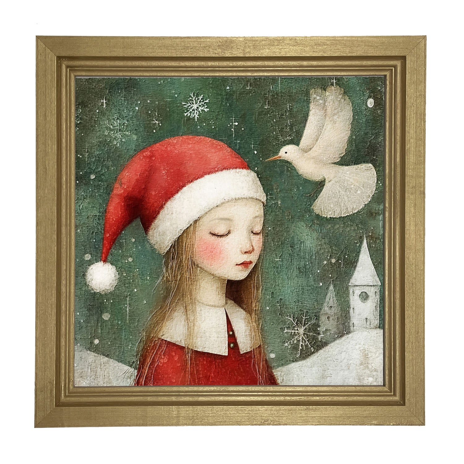 Christmas girl with dove - Framed Art