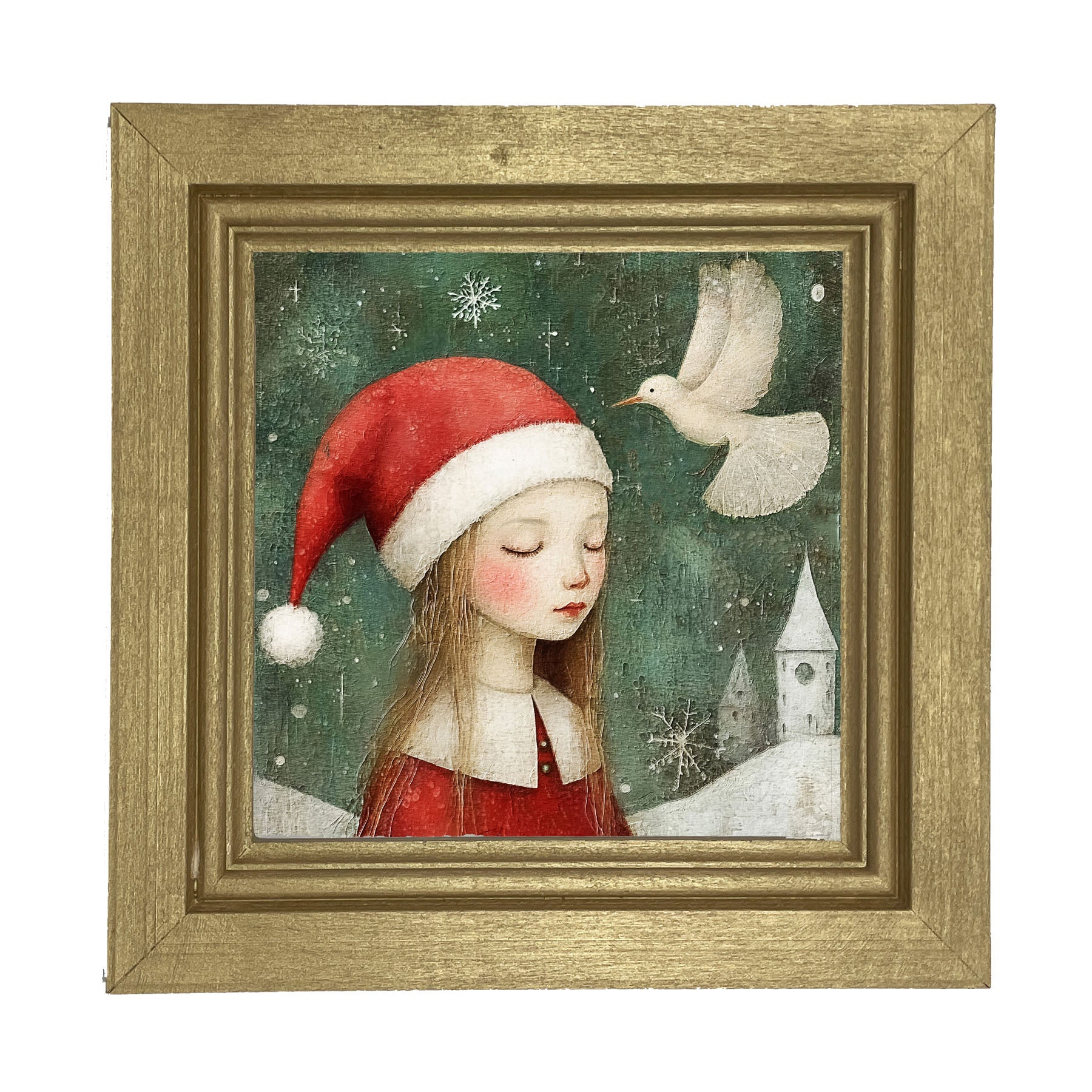 Christmas girl with dove - Framed Art