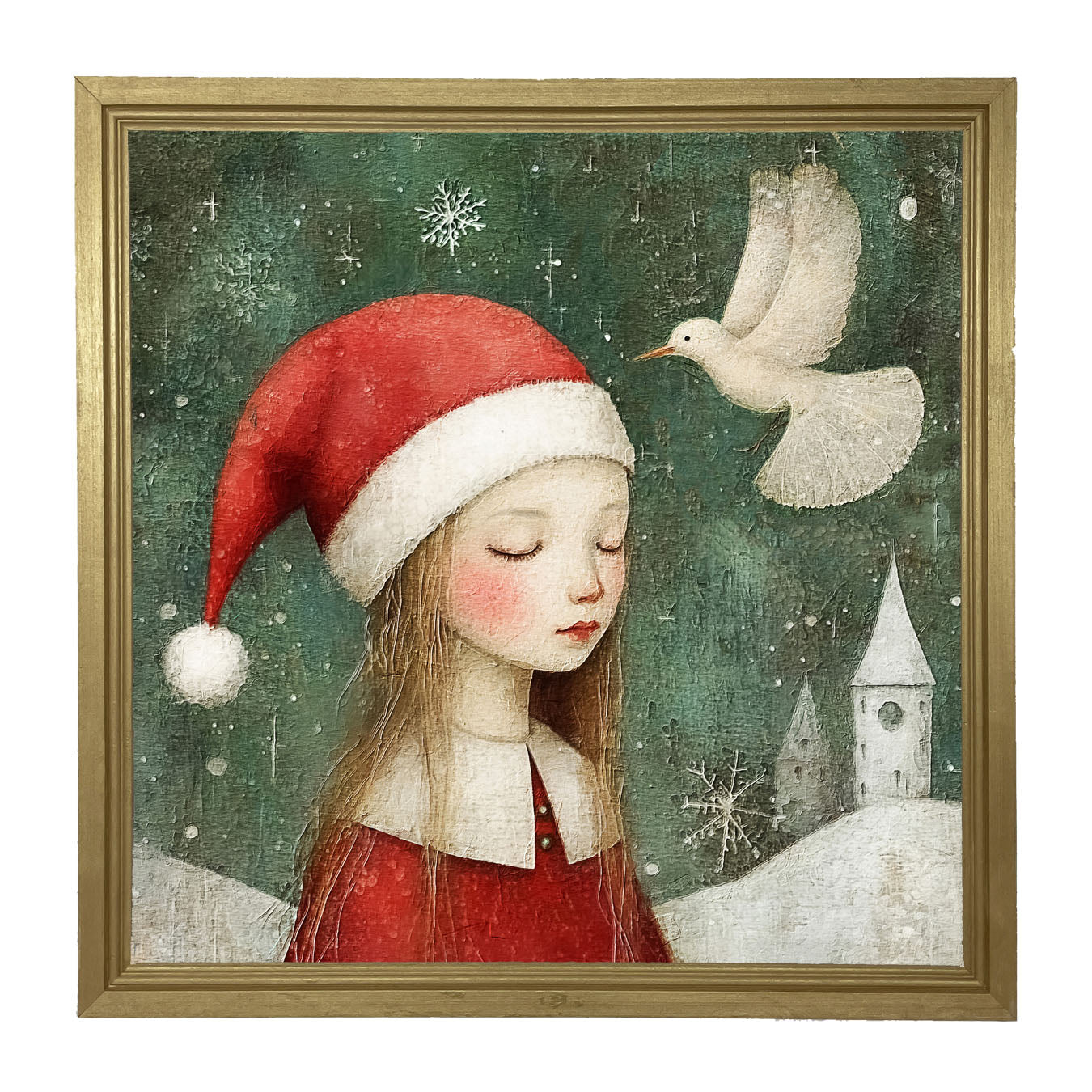 Christmas girl with dove - Framed Art