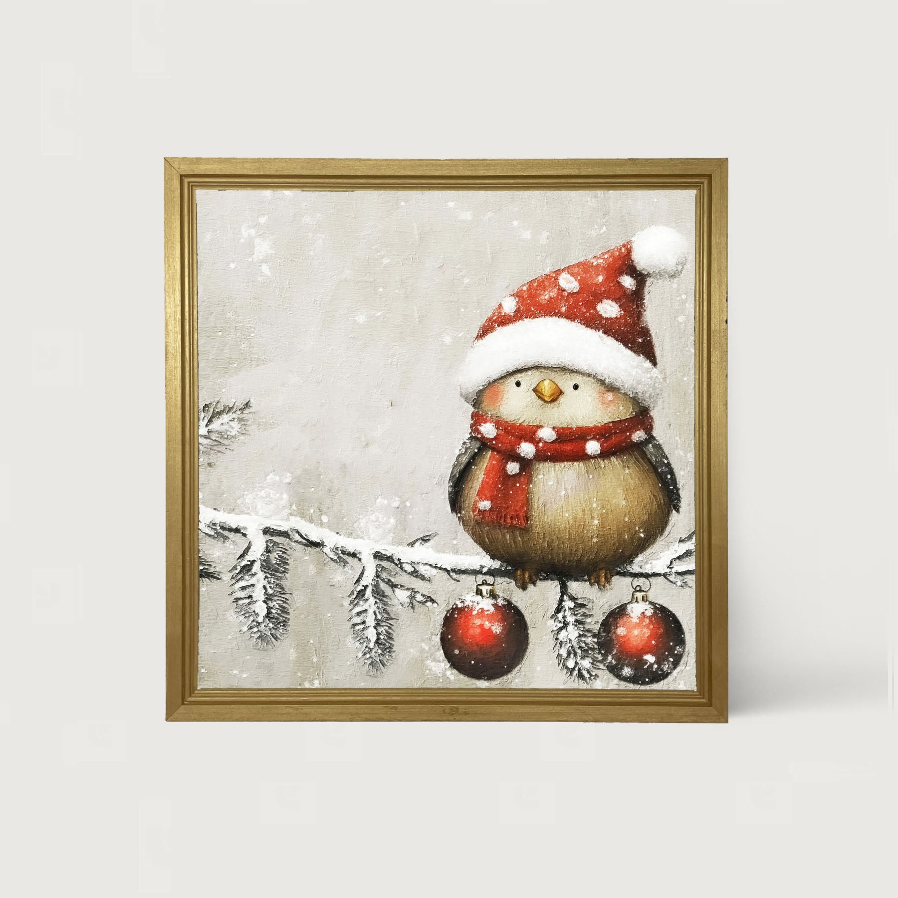 Christmas bird with Ornaments - Framed Art