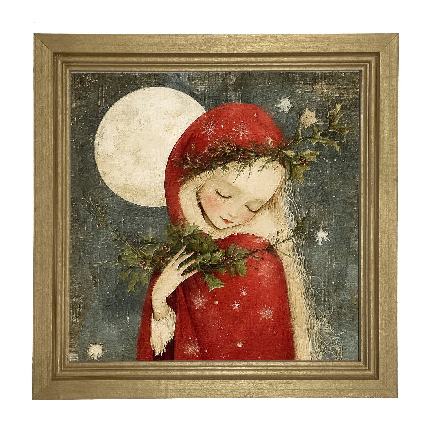 Christmas Girl with Pine - Framed Art