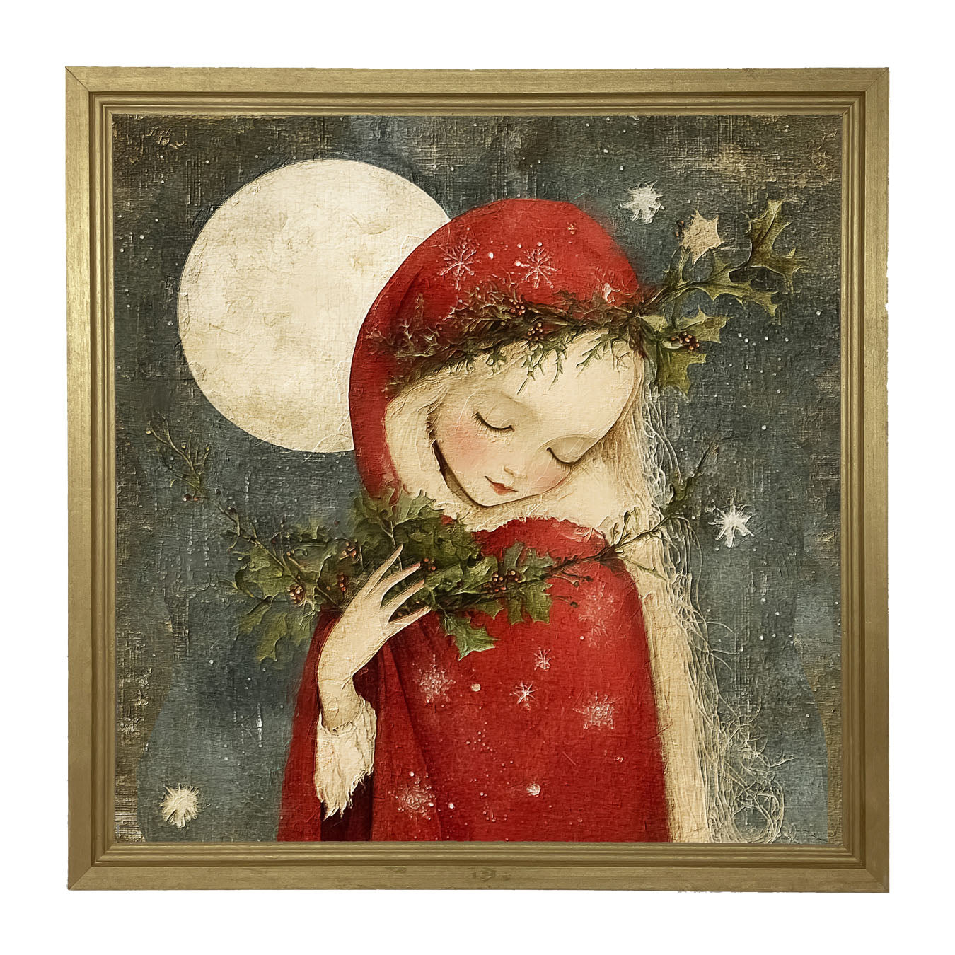 Christmas Girl with Pine - Framed Art
