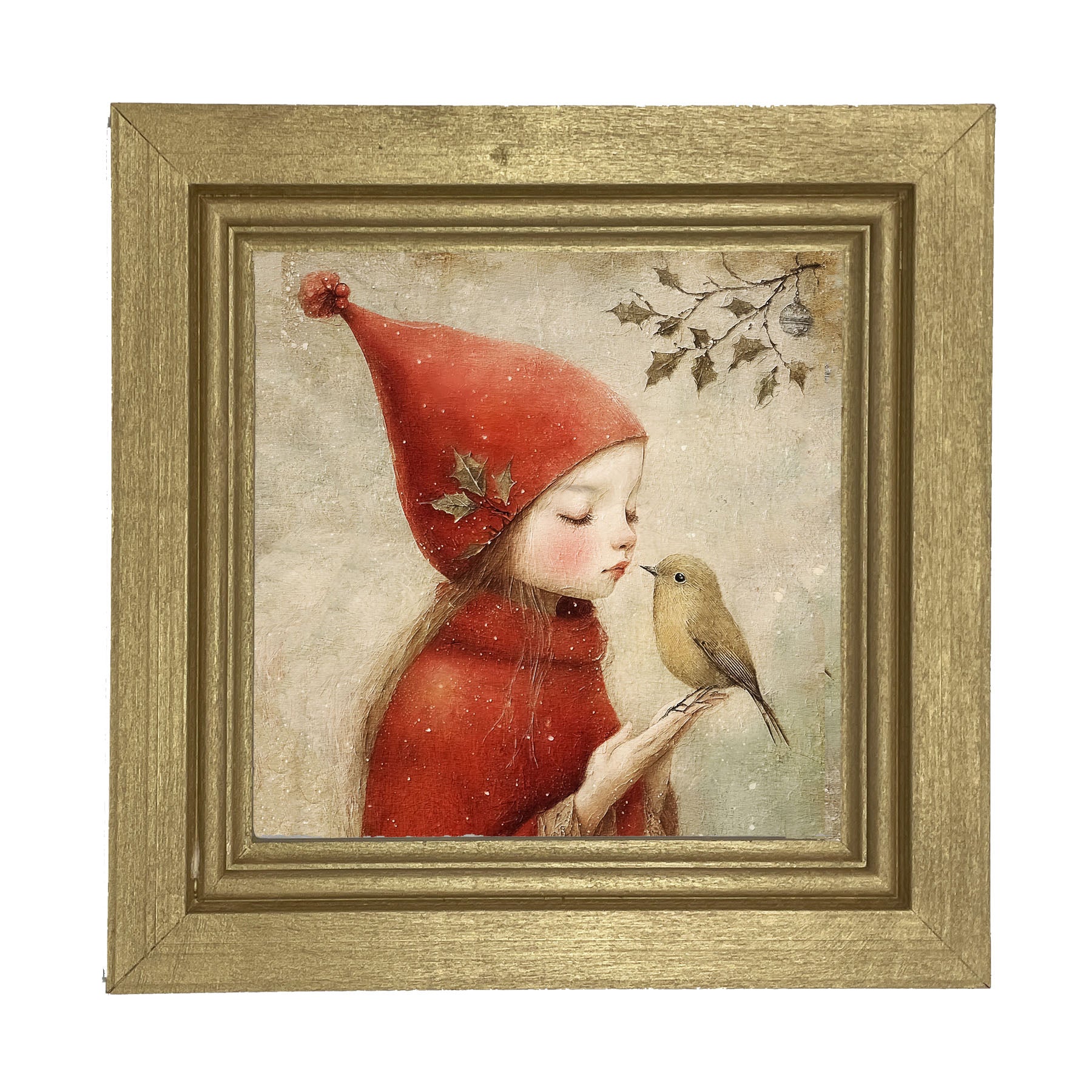 Christmas girl with bird - Framed Art