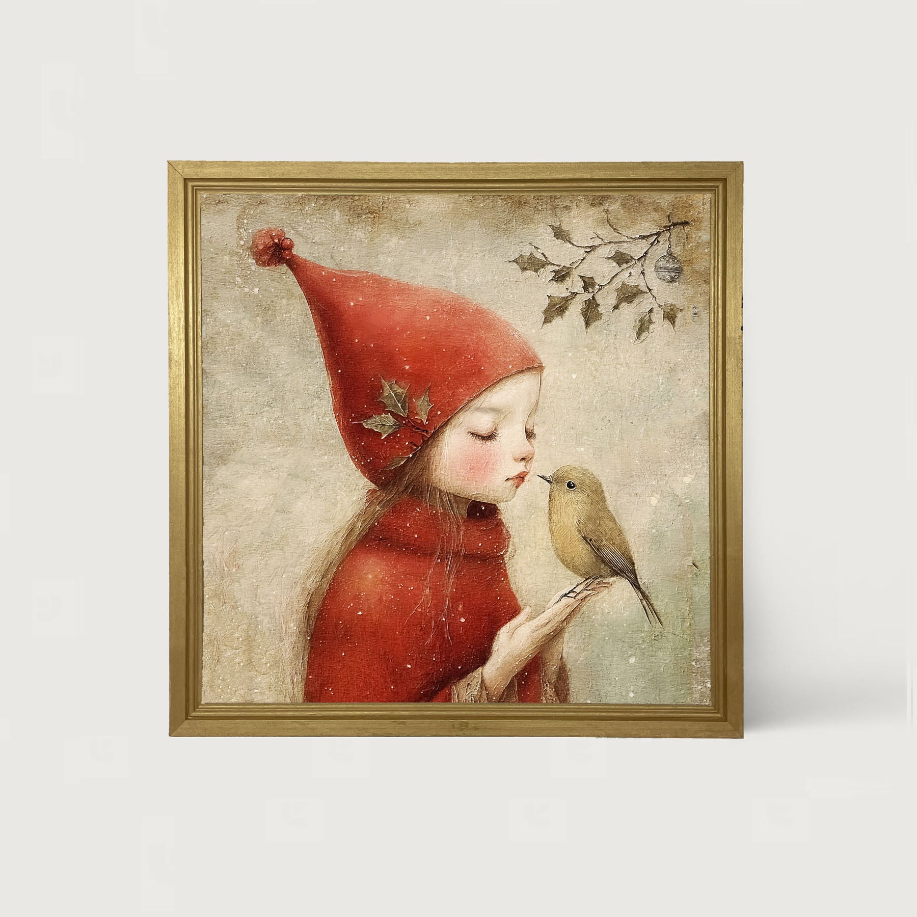 Christmas girl with bird