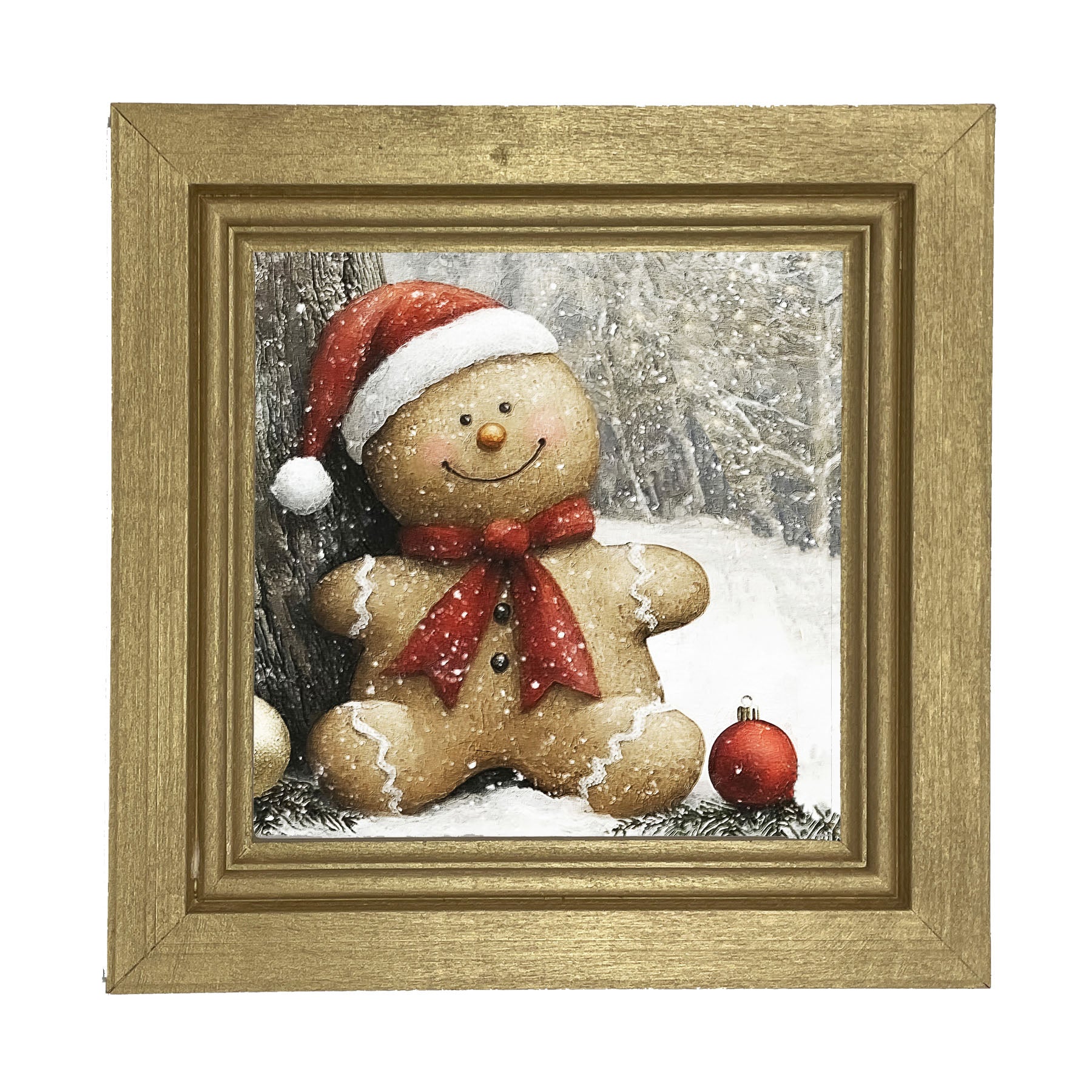 Snowy Gingerbread Man - Framed Art