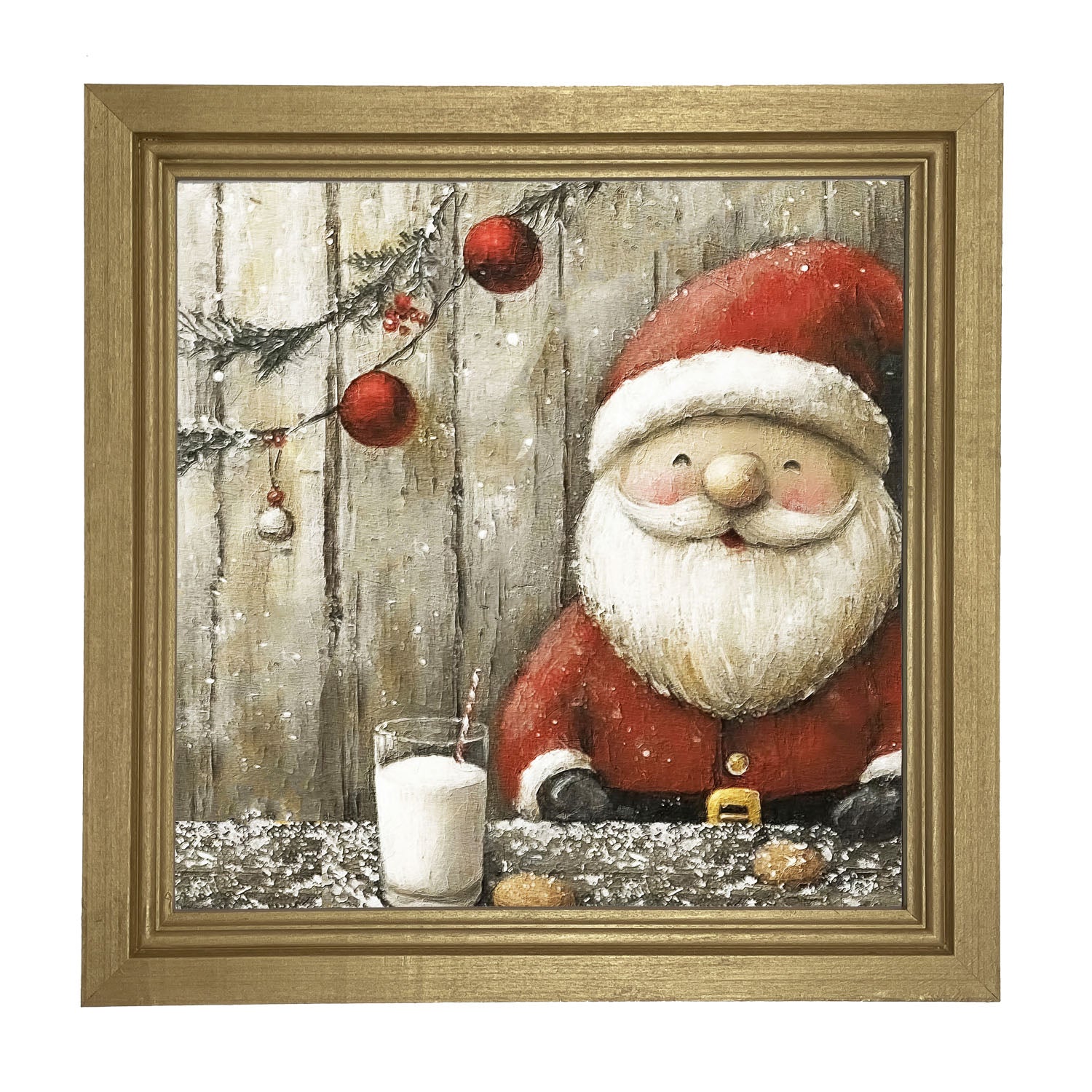 Santa enjoying Cookies and milk - Framed Art
