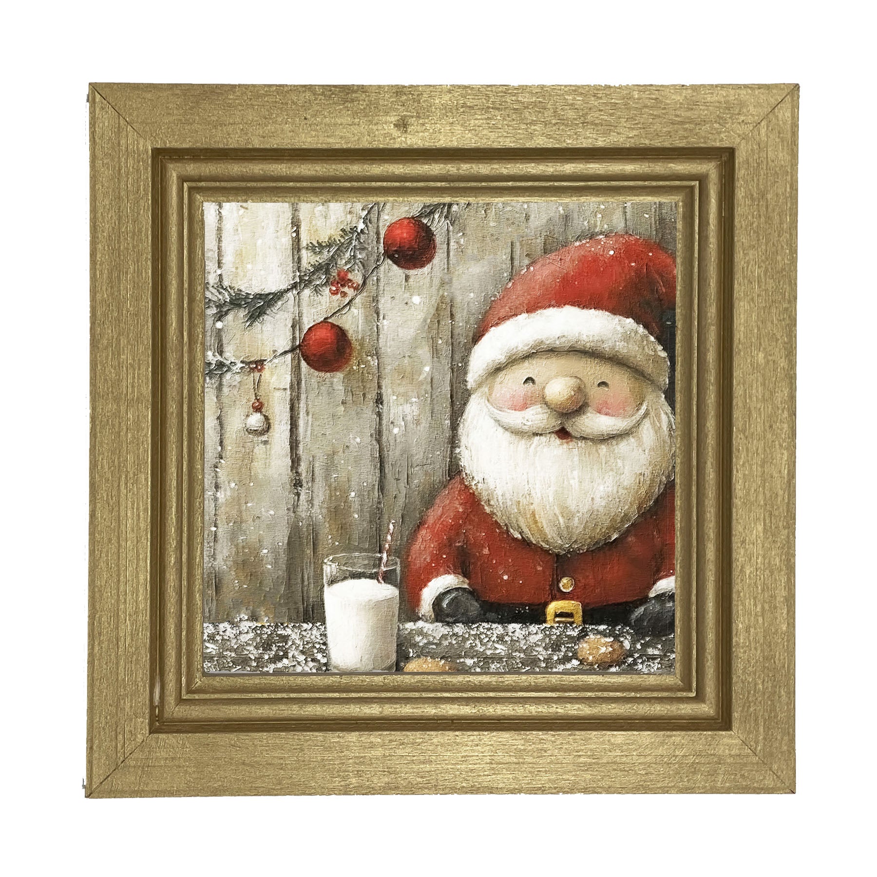 Santa enjoying Cookies and milk - Framed Art