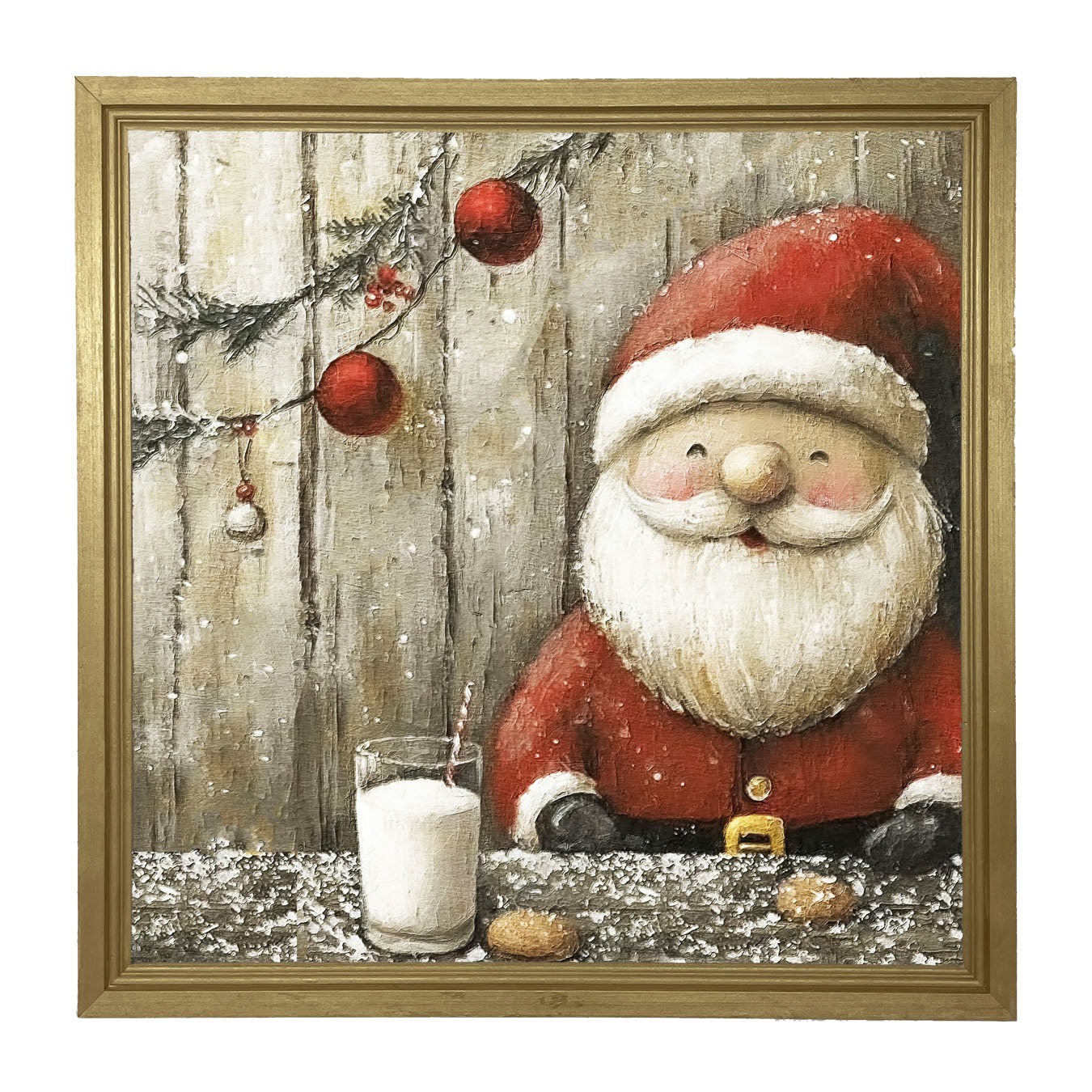 Santa enjoying Cookies and milk - Framed Art