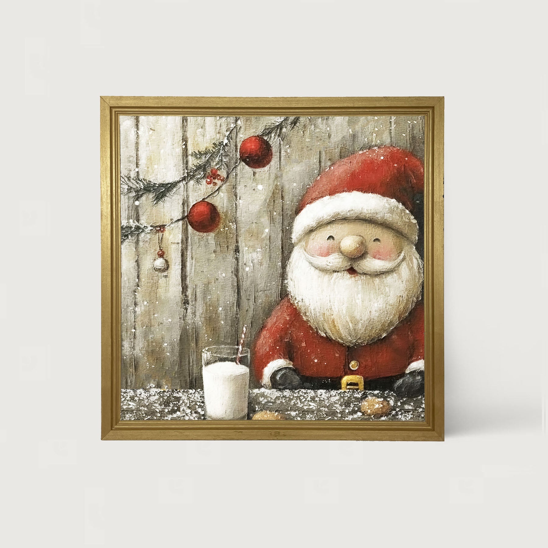 Santa enjoying Cookies and milk - Framed Art