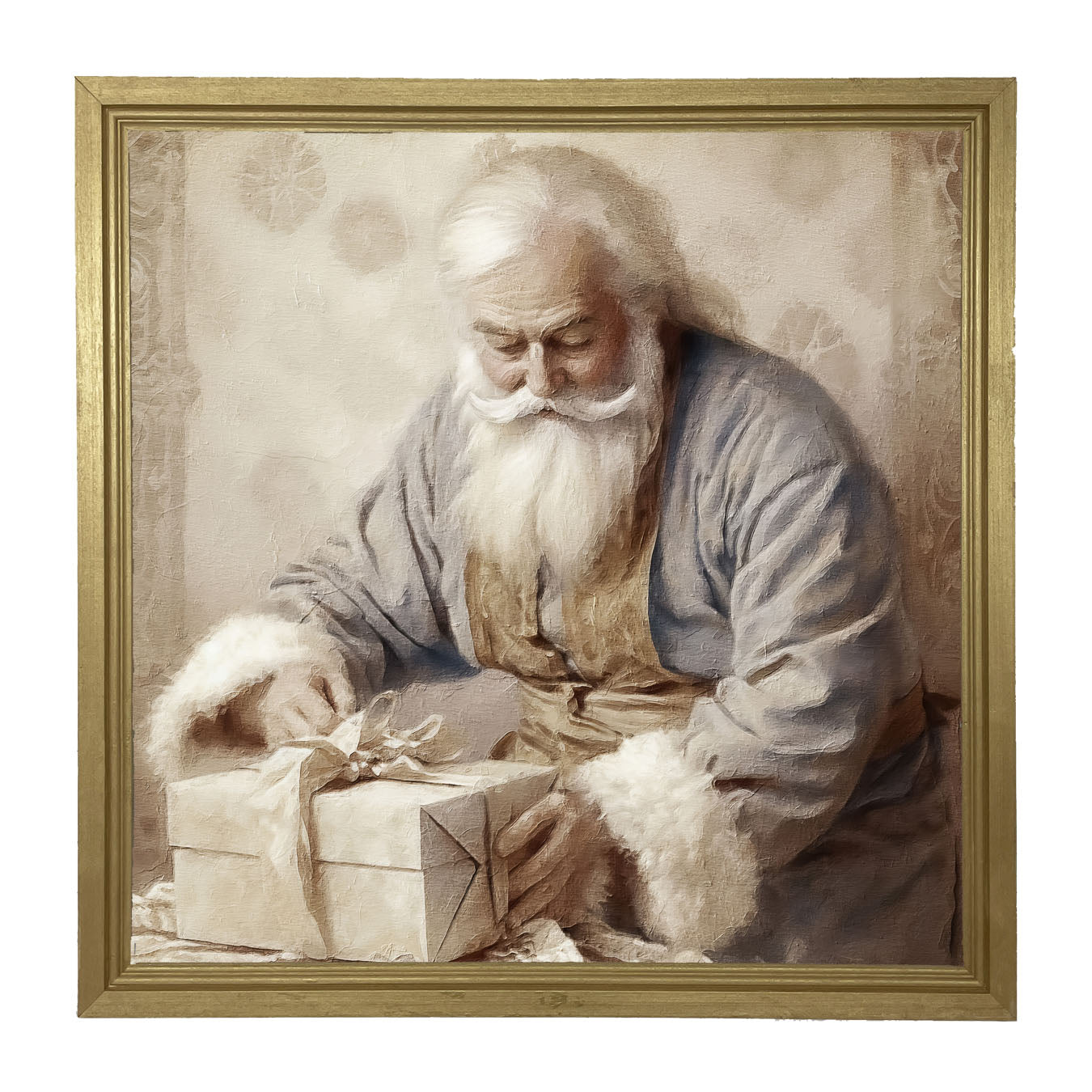 Santa wrapping a present - Framed art