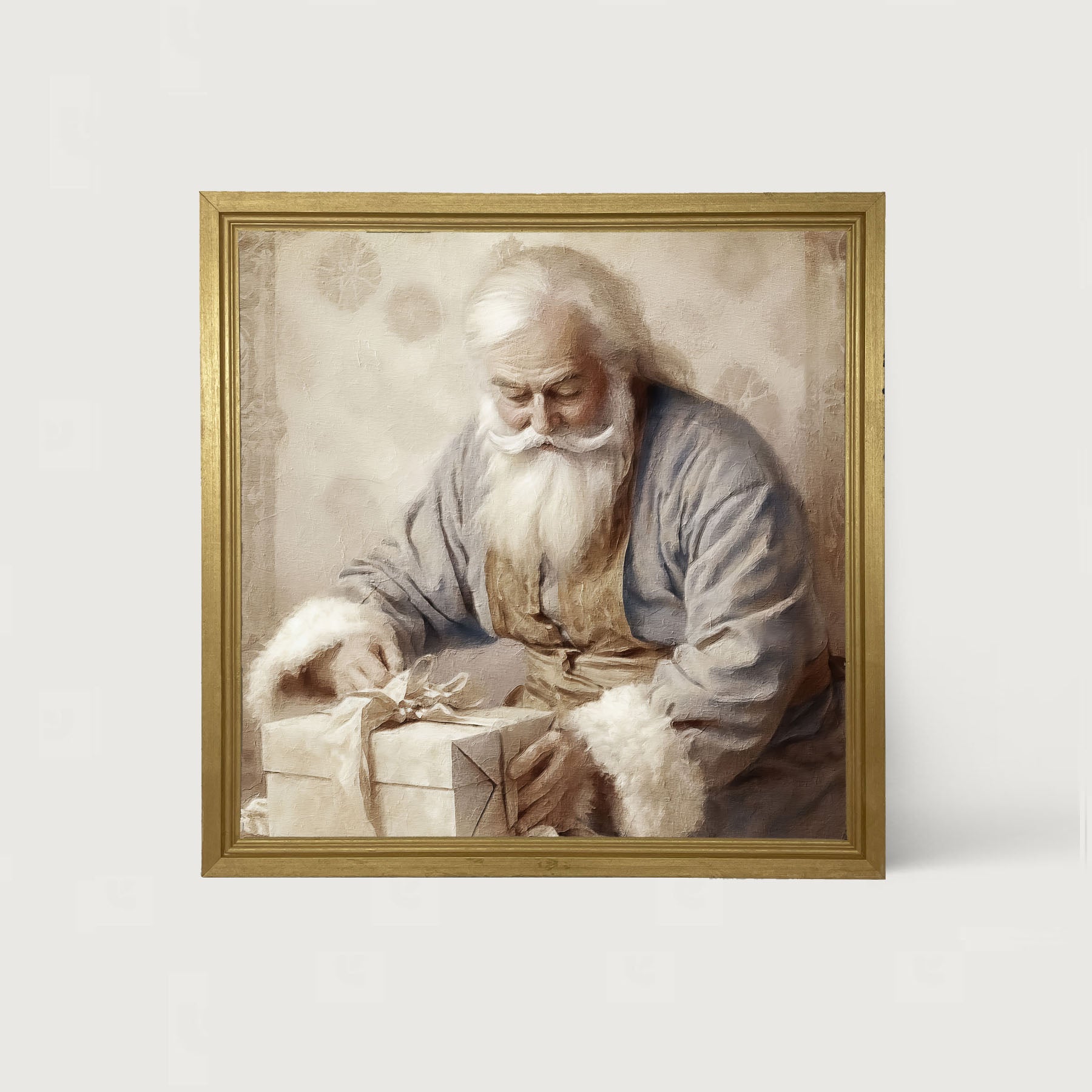 Santa wrapping a present