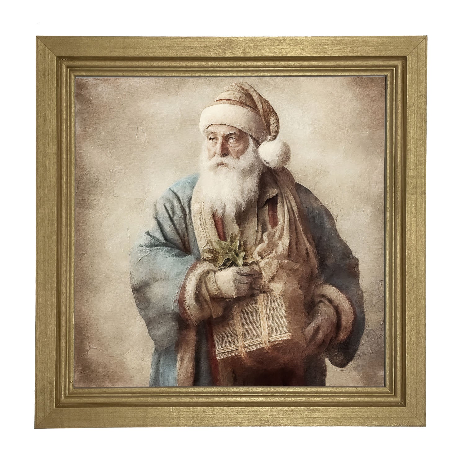 Santa holding a present - Framed art