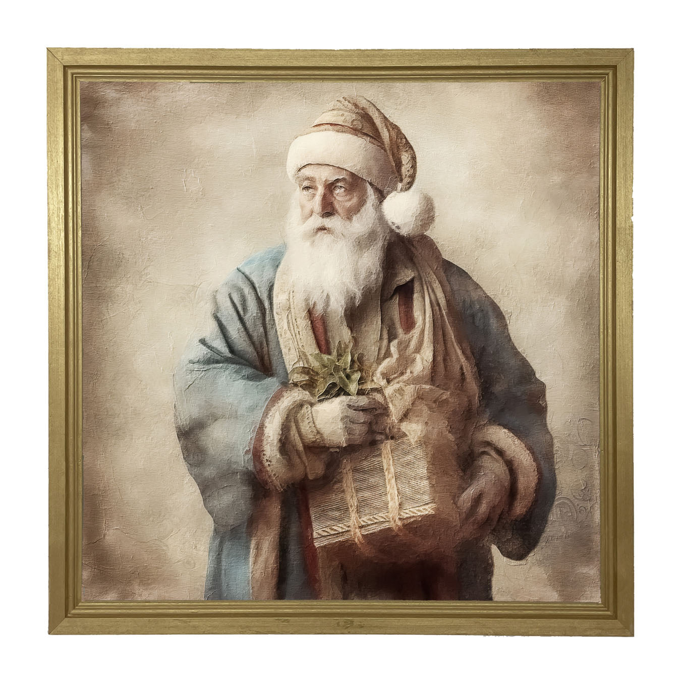 Santa holding a present - Framed art