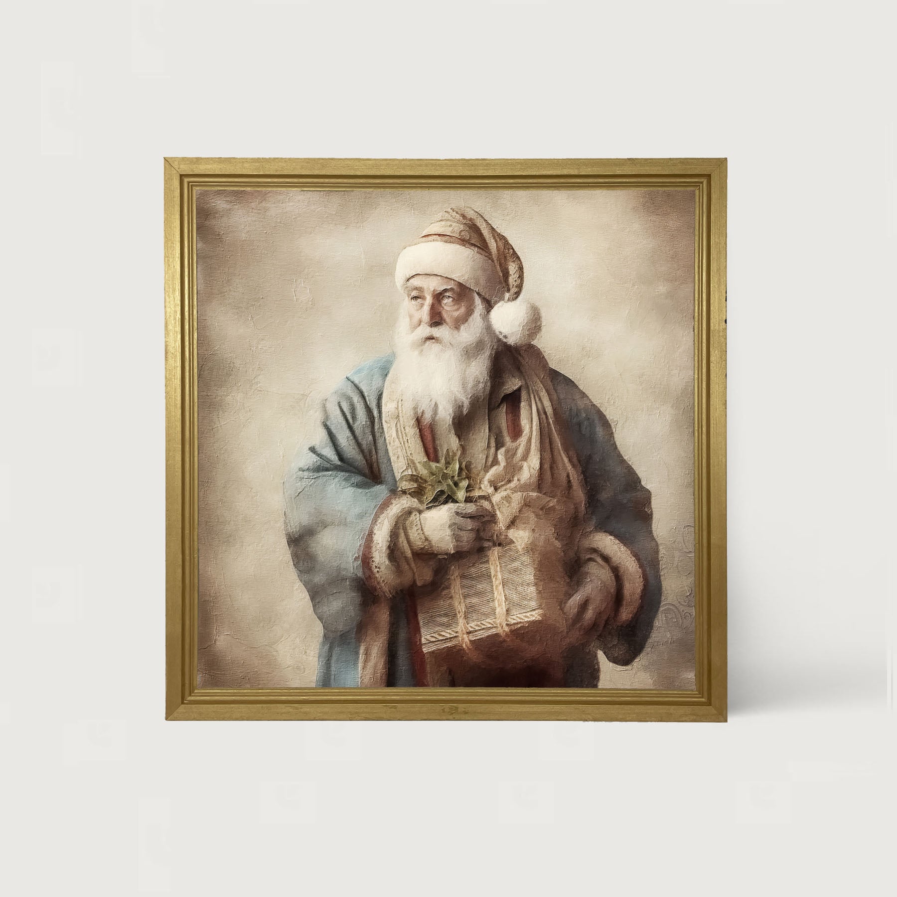 Santa holding a present