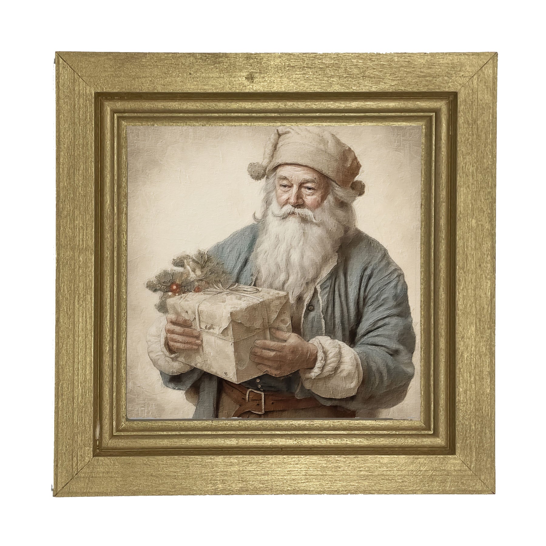 Santa handing out a present - Framed art