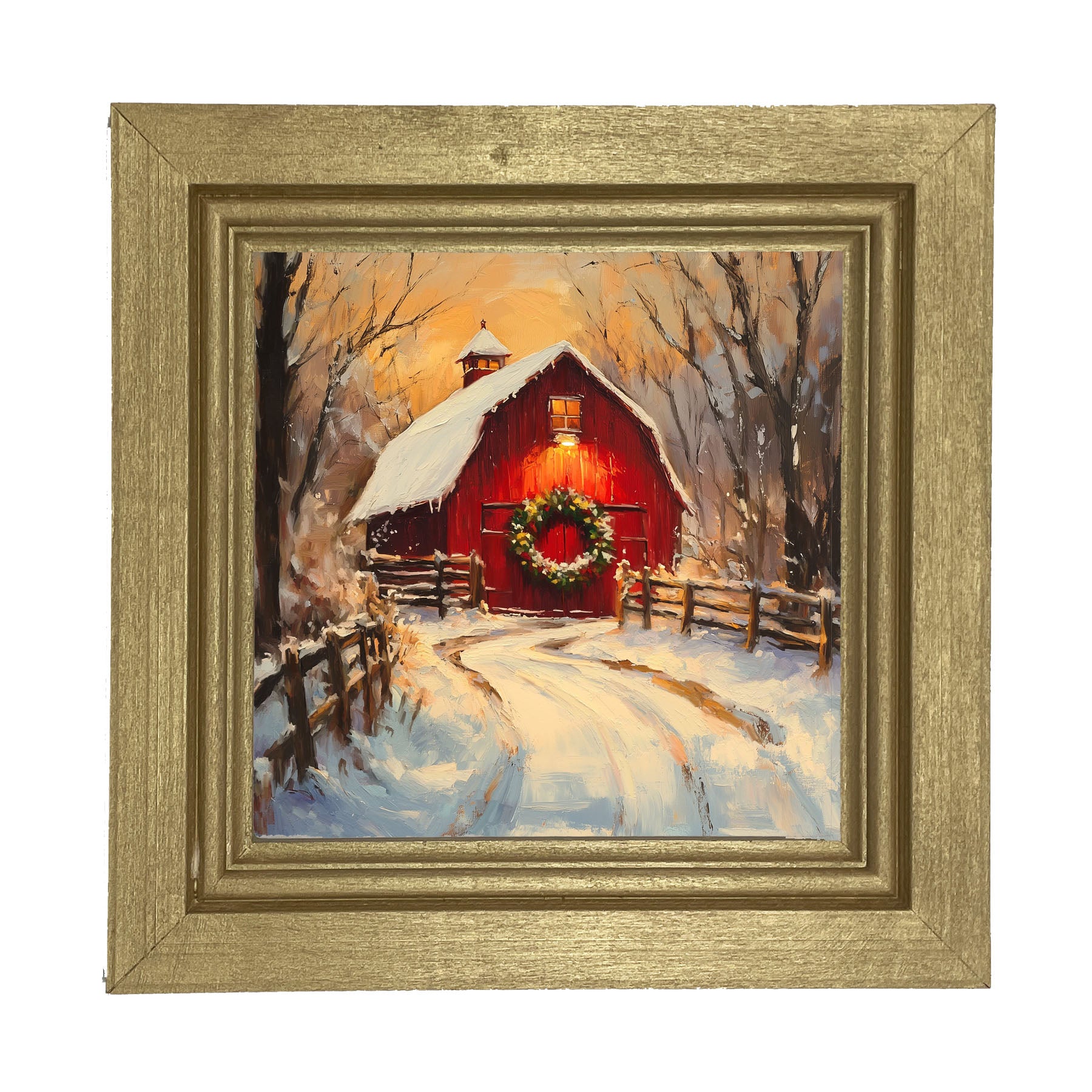 Red Barn at Christmas - Framed art