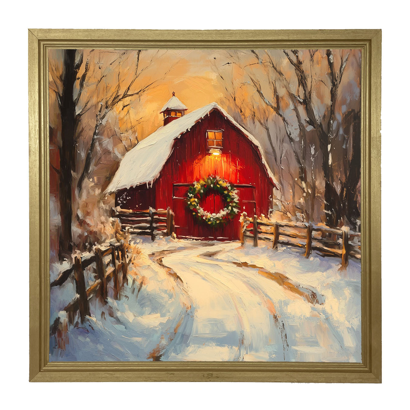 Red Barn at Christmas - Framed art