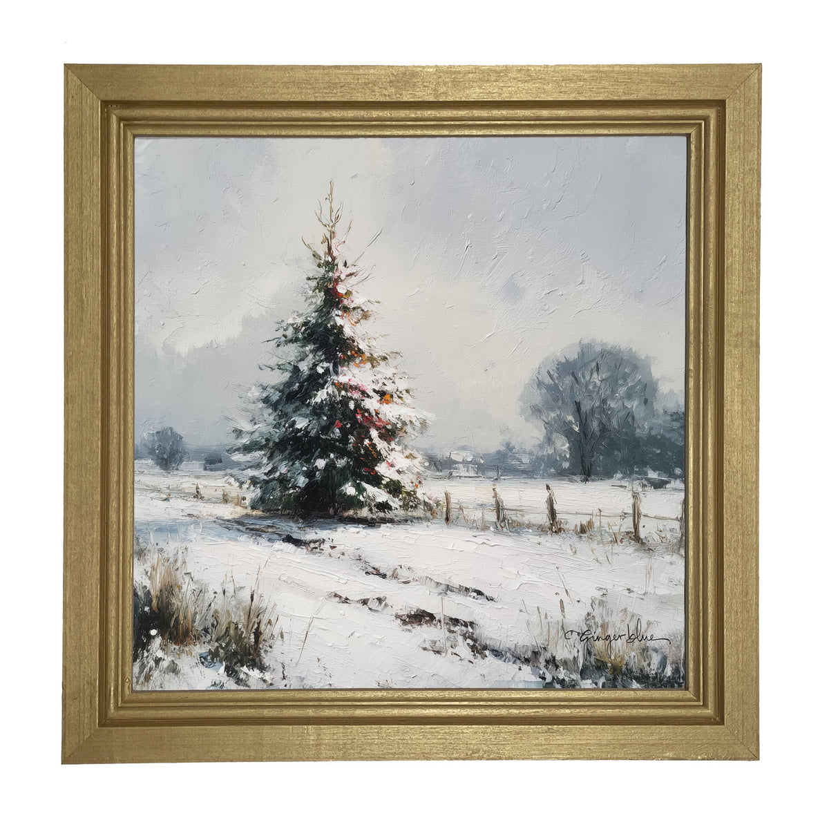 Christmas Tree near Fence - Framed Art