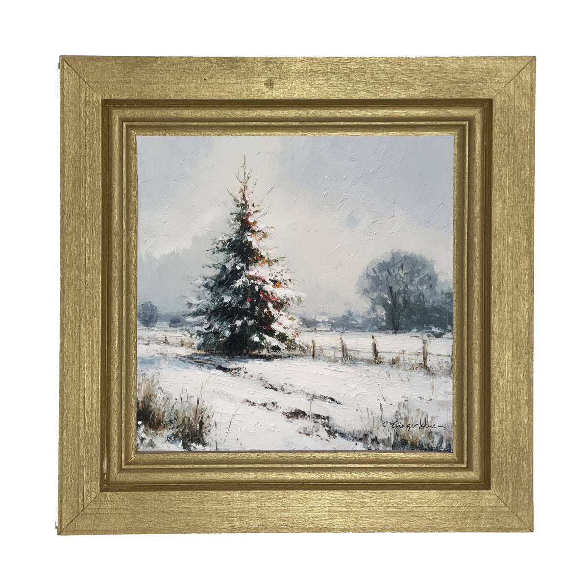 Christmas Tree near Fence - Framed Art
