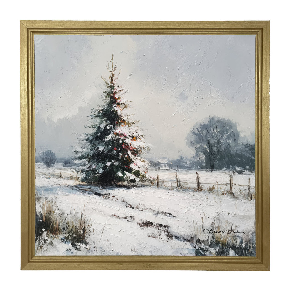 Christmas Tree near Fence - Framed Art