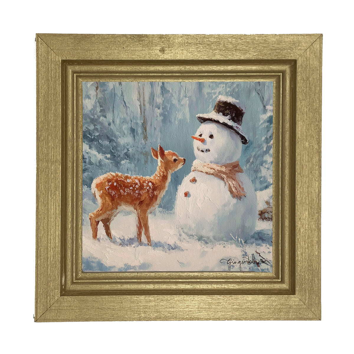 Deer with Snowman Friend - Framed Art