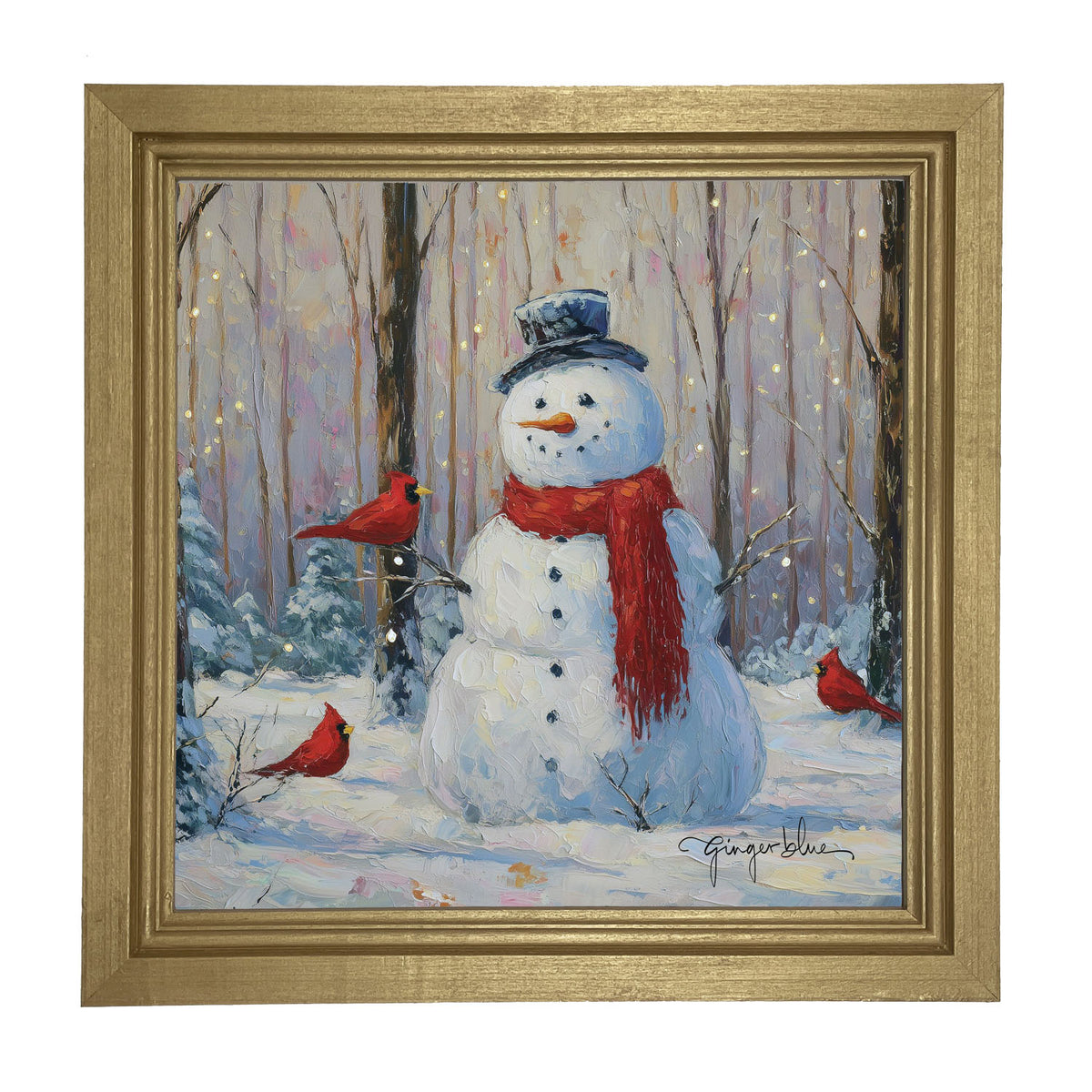 Snowman with Cardinals - Framed Art