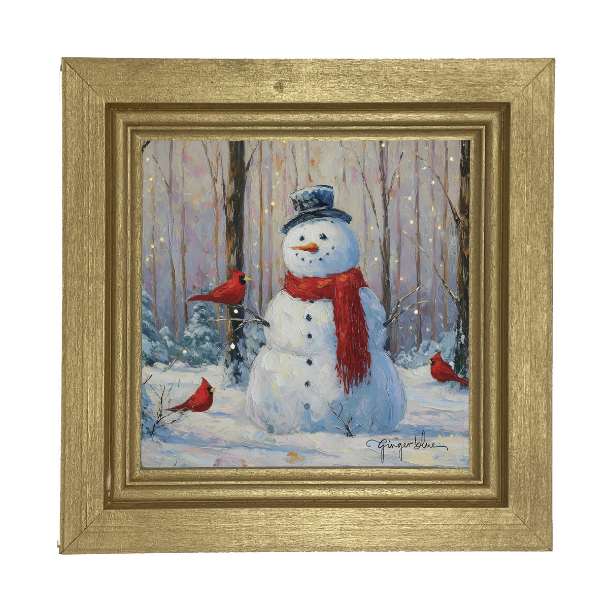Snowman with Cardinals - Framed Art