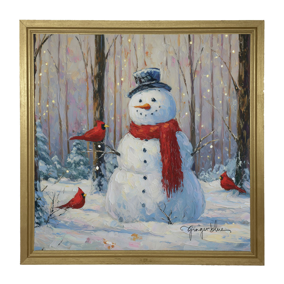 Snowman with Cardinals - Framed Art