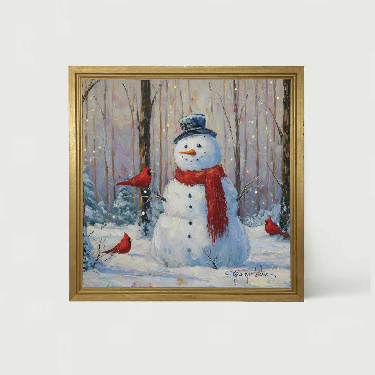 Snowman with Cardinals - Framed Art