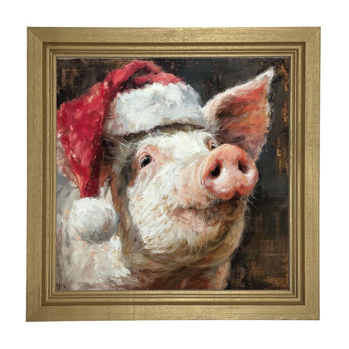 Santa Hat Pig - Framed Art