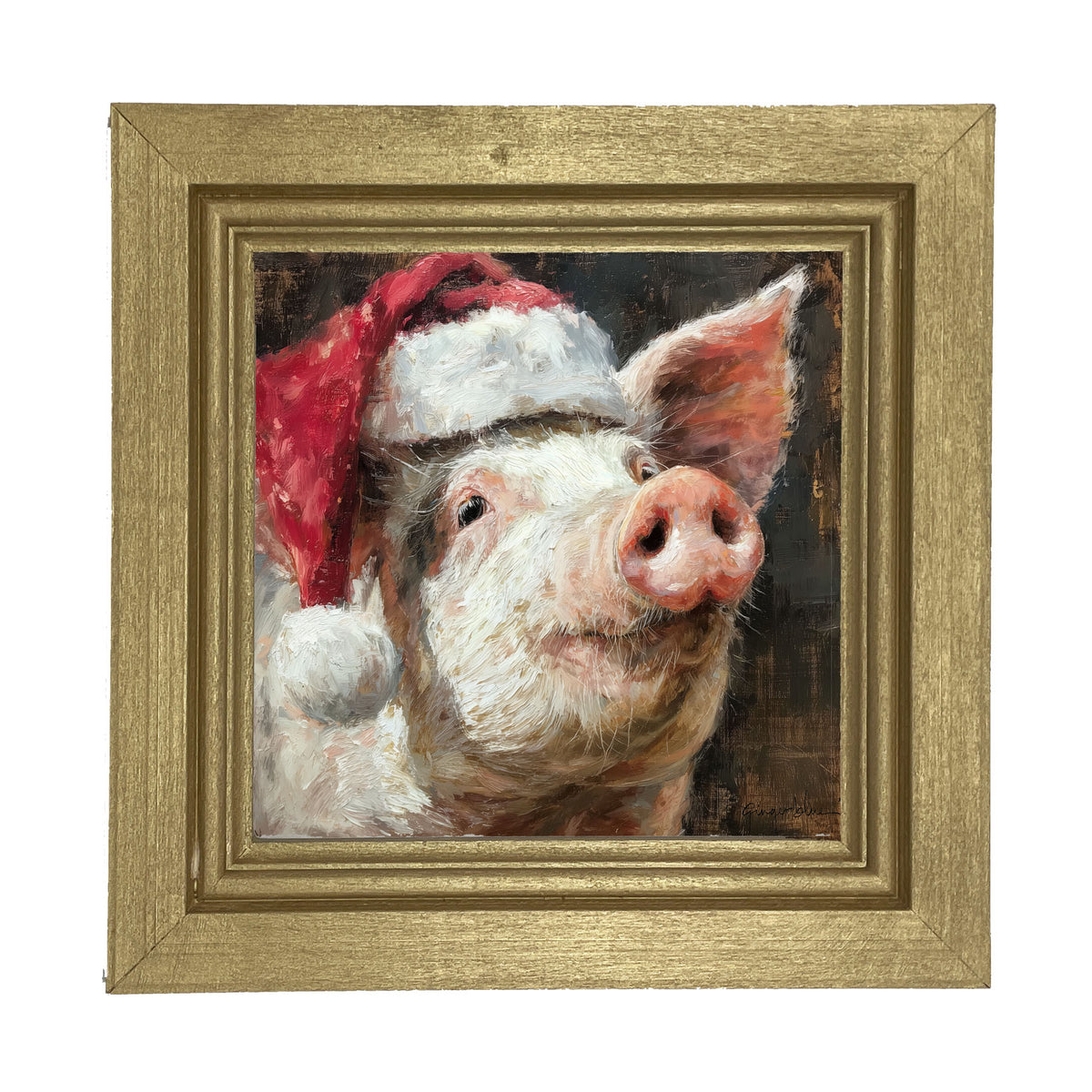 Santa Hat Pig - Framed Art