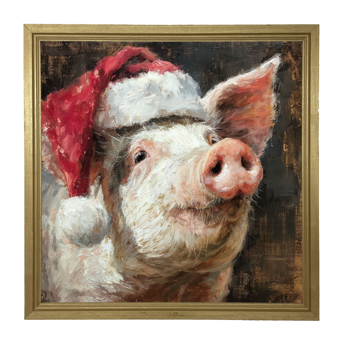 Santa Hat Pig - Framed Art