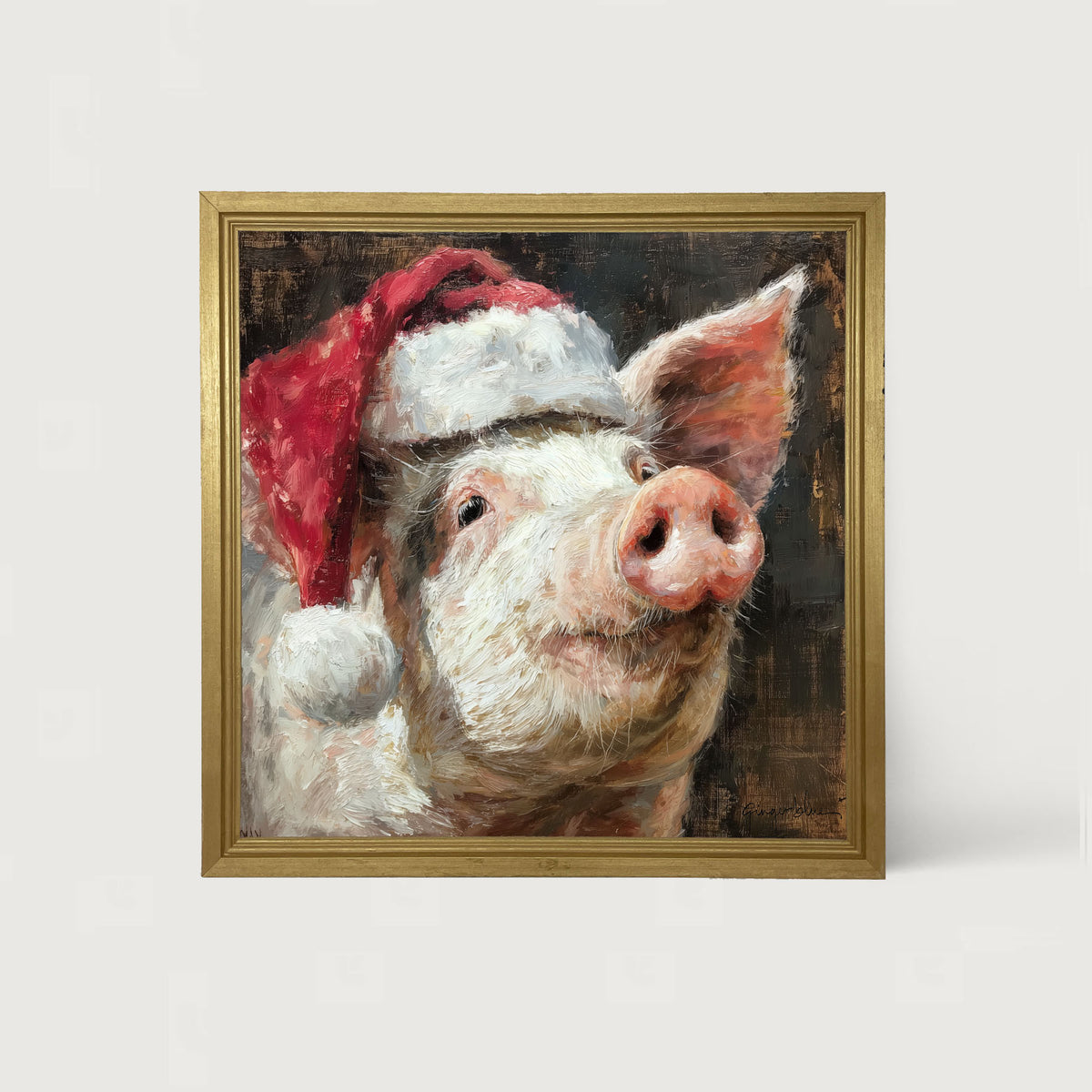 Santa Hat Pig - Framed Art