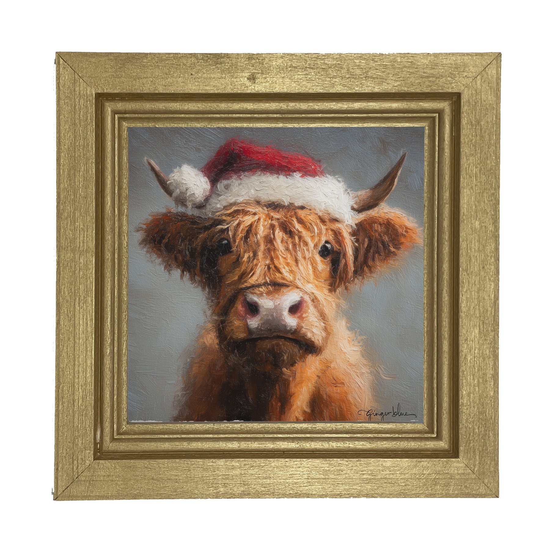 Santa Hat Highland Cow - Framed Art
