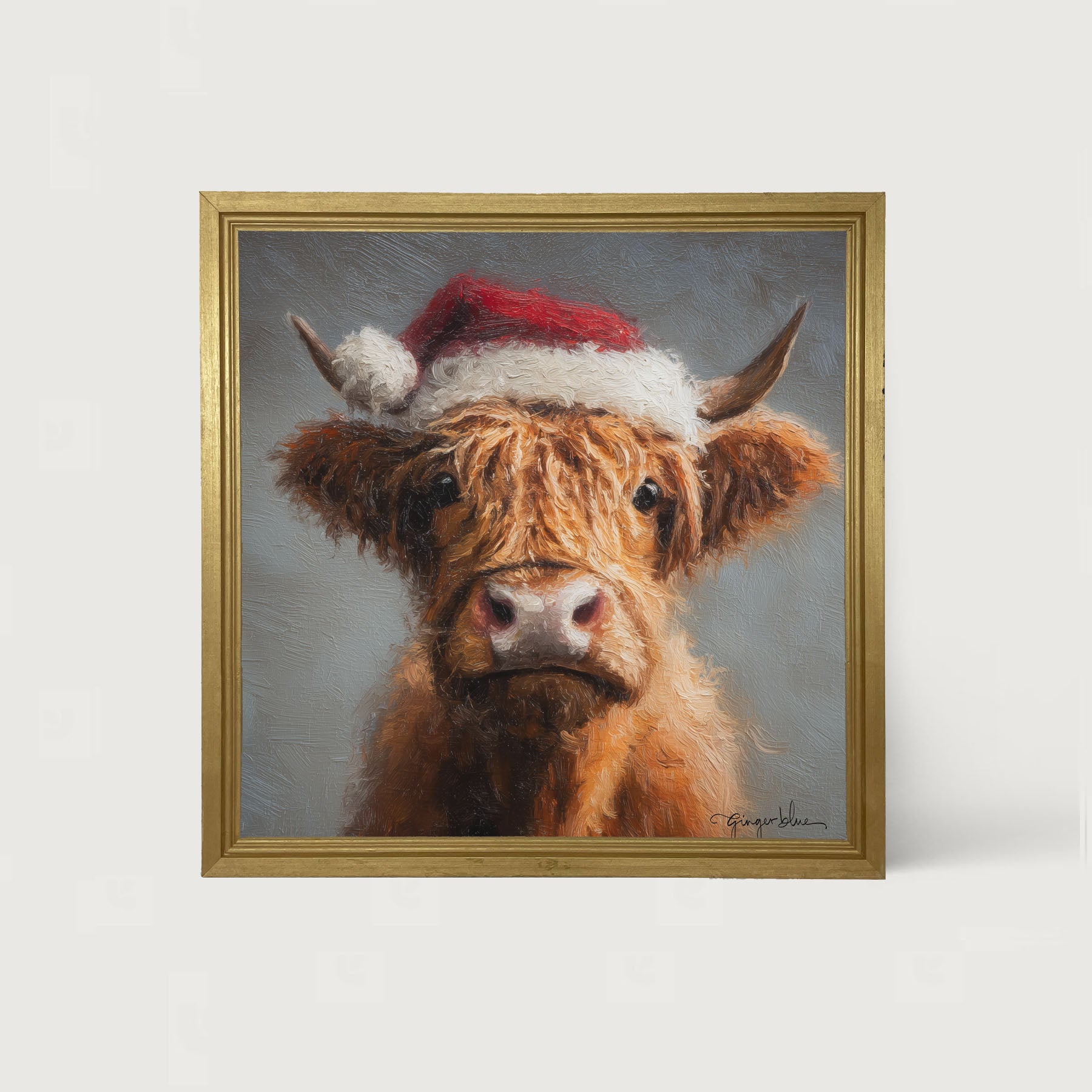 Santa Hat Highland Cow - Framed Art