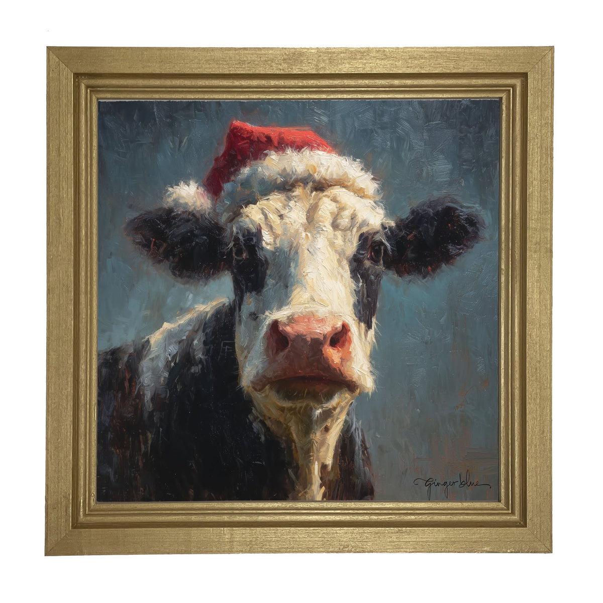 Santa Hat Cow - Framed Art