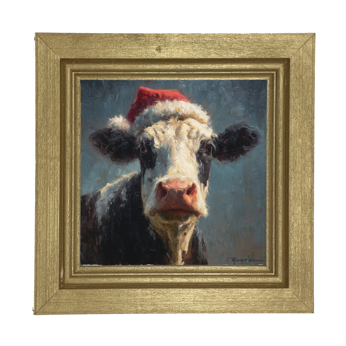 Santa Hat Cow - Framed Art