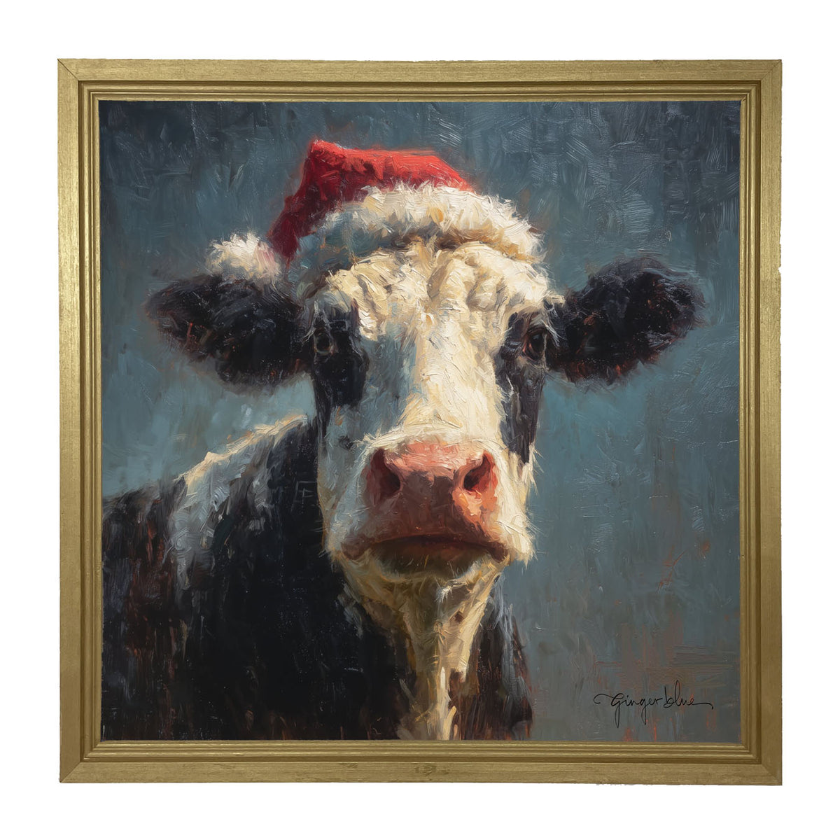 Santa Hat Cow - Framed Art