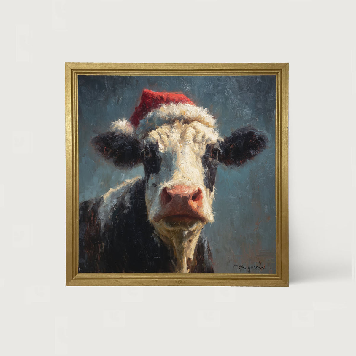 Santa Hat Cow - Framed Art
