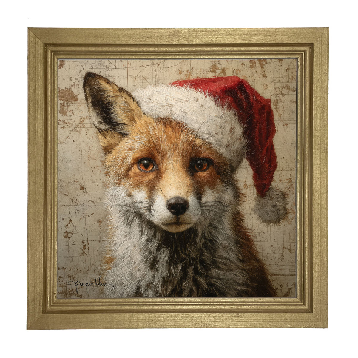 Santa Hat Fox - Framed Art