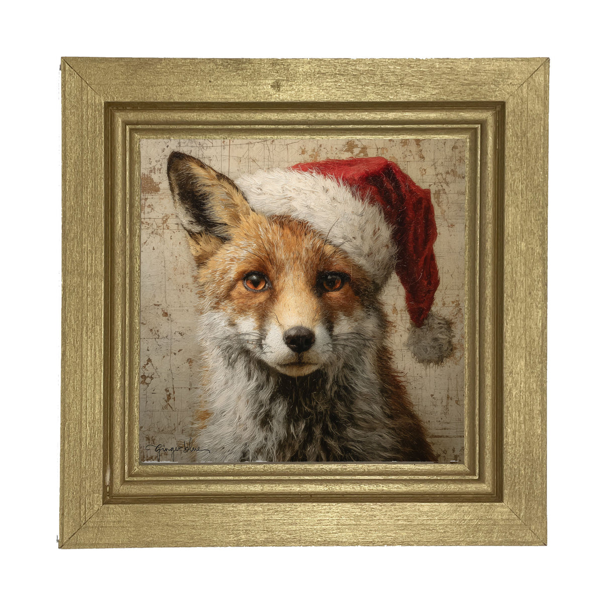 Santa Hat Fox - Framed Art