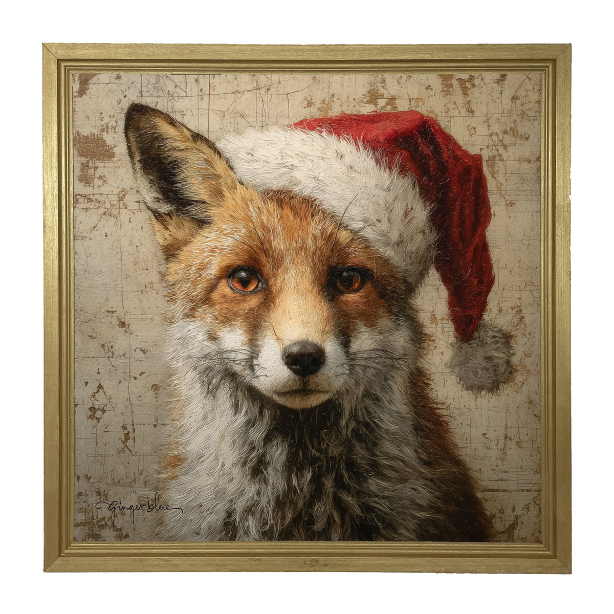 Santa Hat Fox - Framed Art